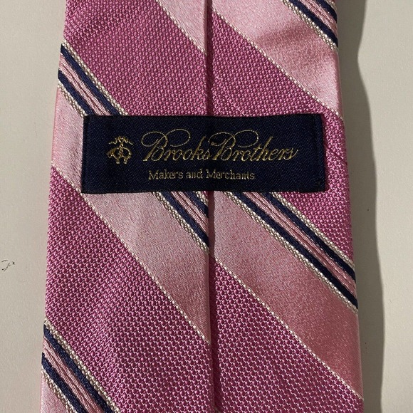 Brooks Brothers Makers and Merchants Tie Striped Pink Navy White Silk 58… - Picture 2 of 8